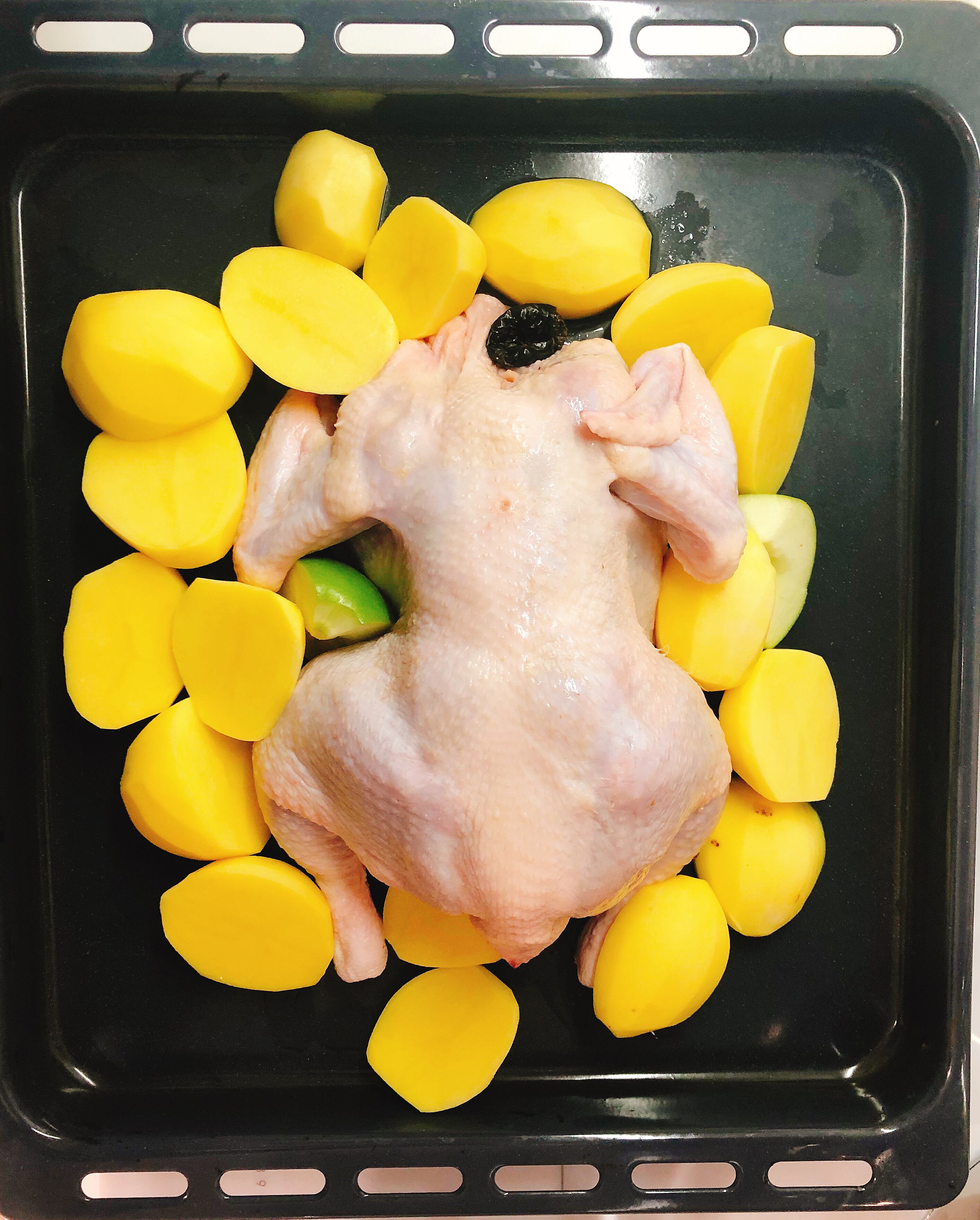 Whole chicken on the baking dish