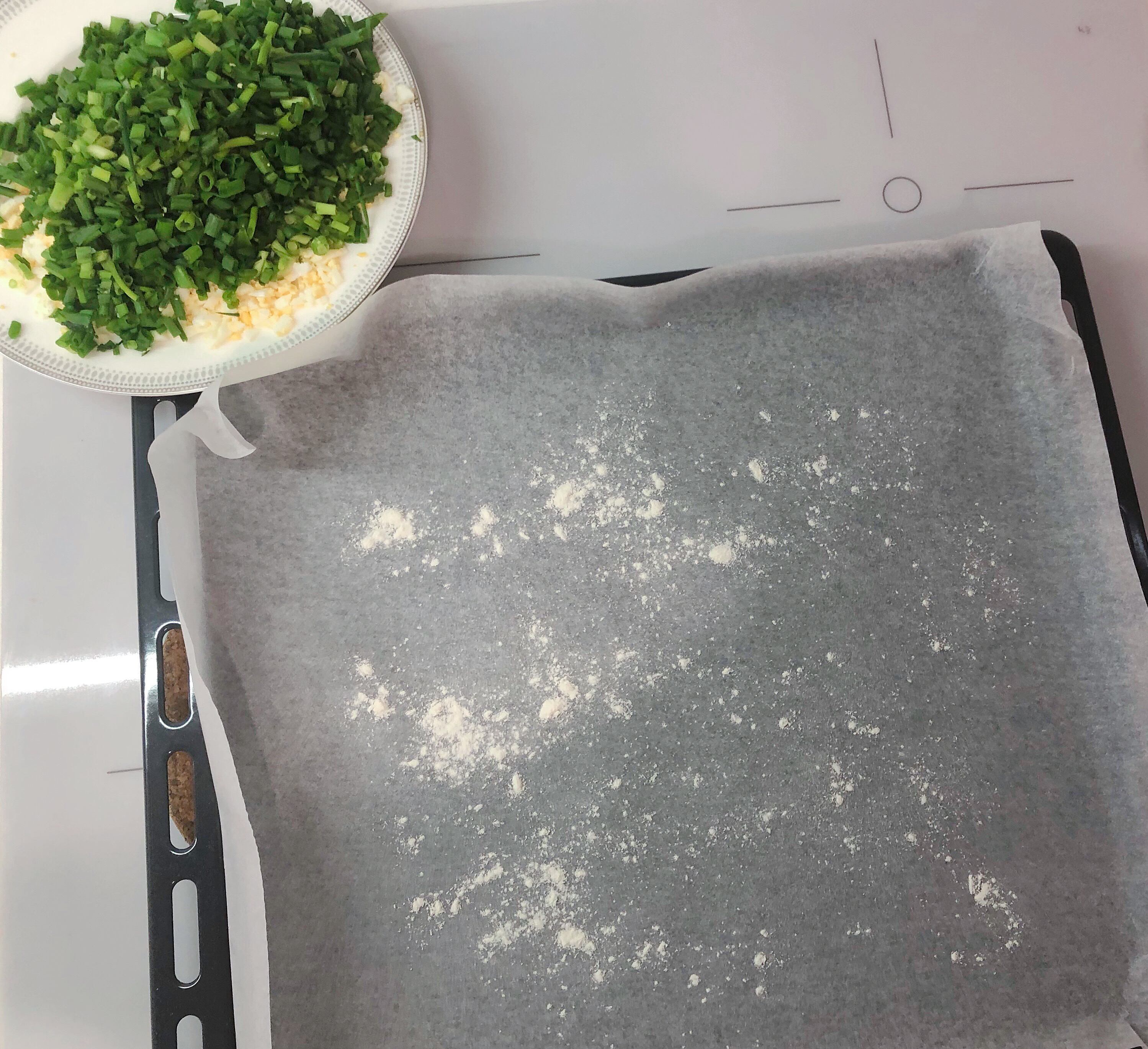 Prepared baking sheet with baking paper