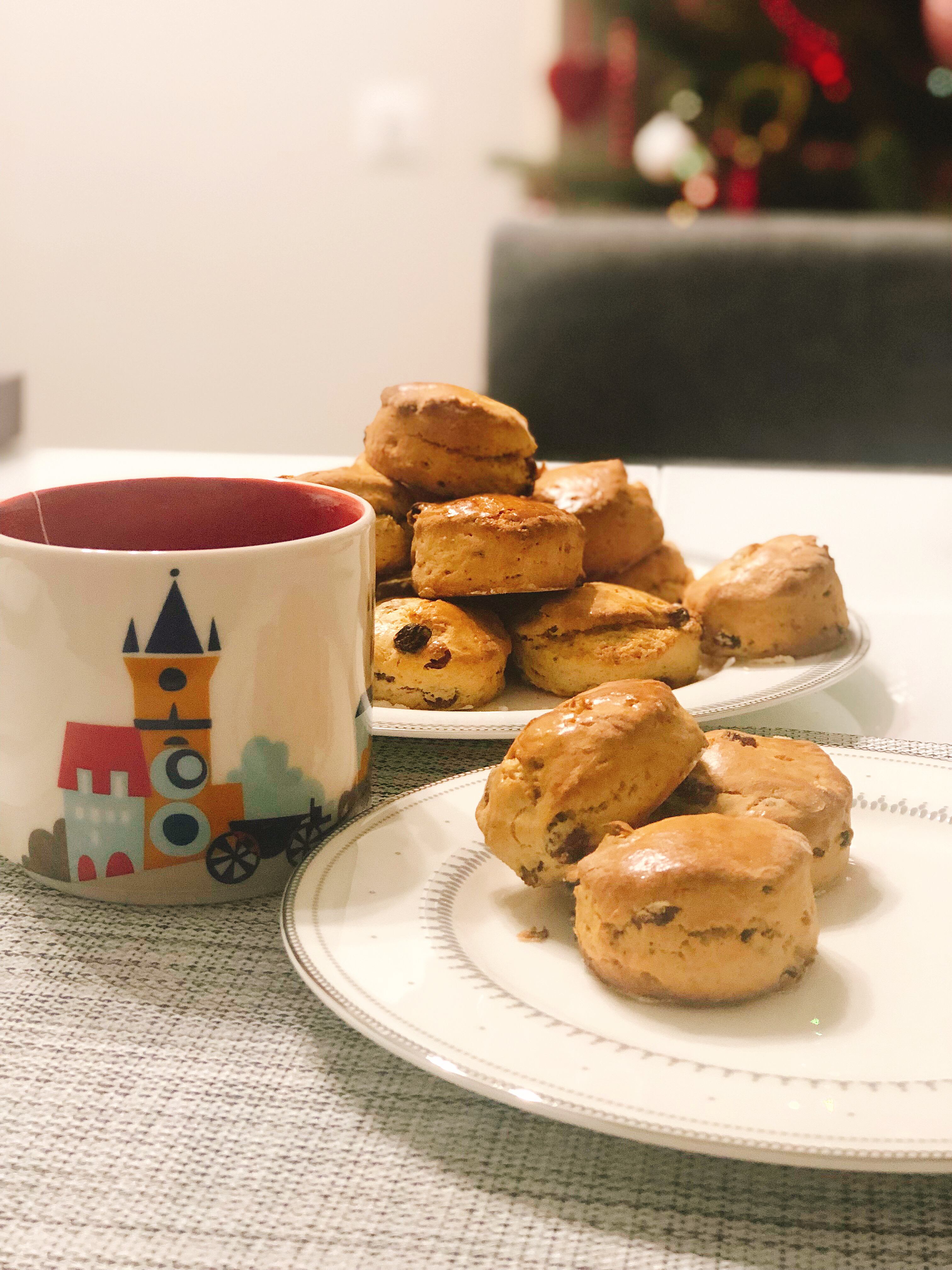Baked home made scones with tea