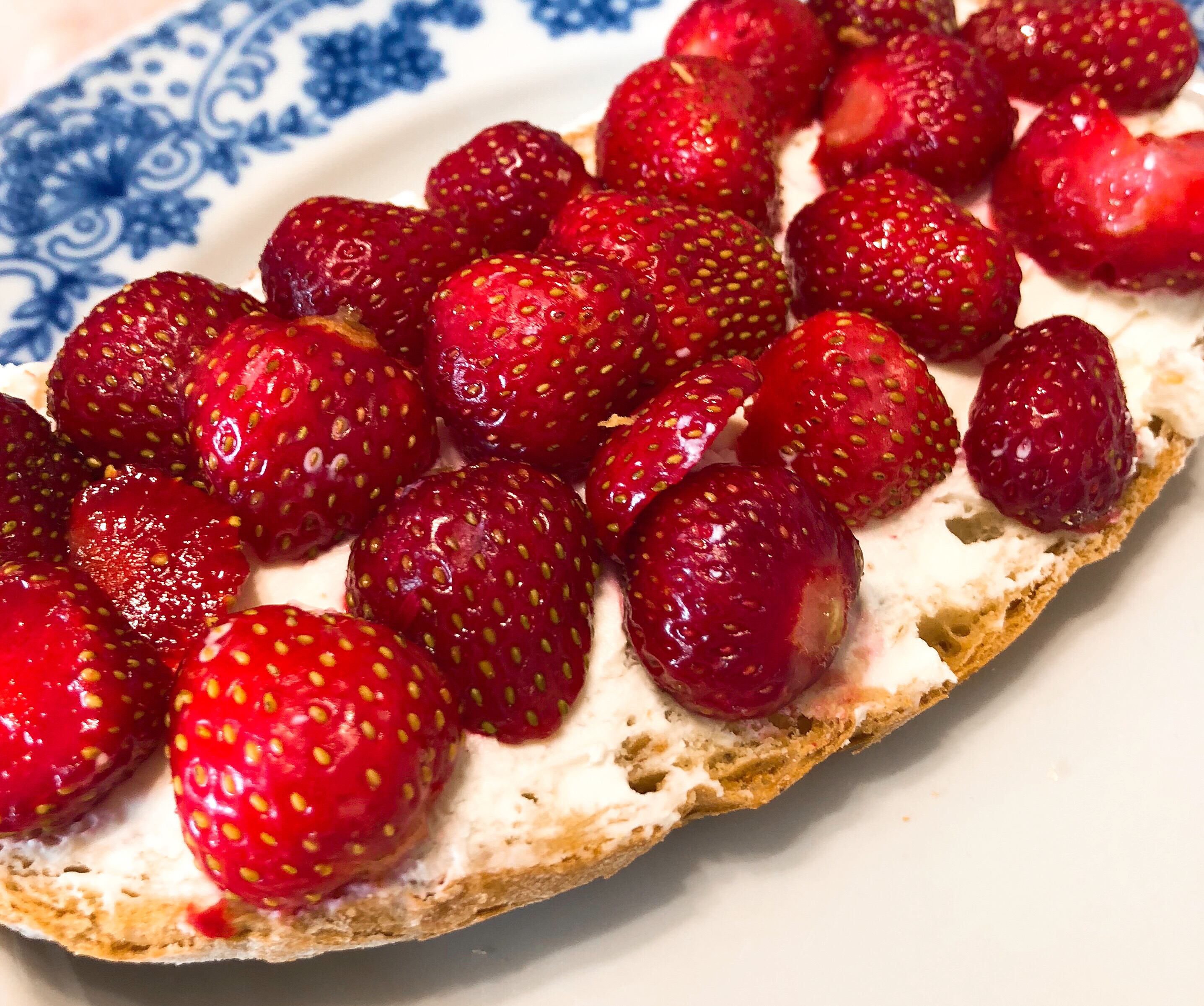 Strawberry toast with cream cheese for breakfast